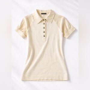 Magaschoni Ivory Cotton Silk Knit Polo Top Luxury Minimalist XS